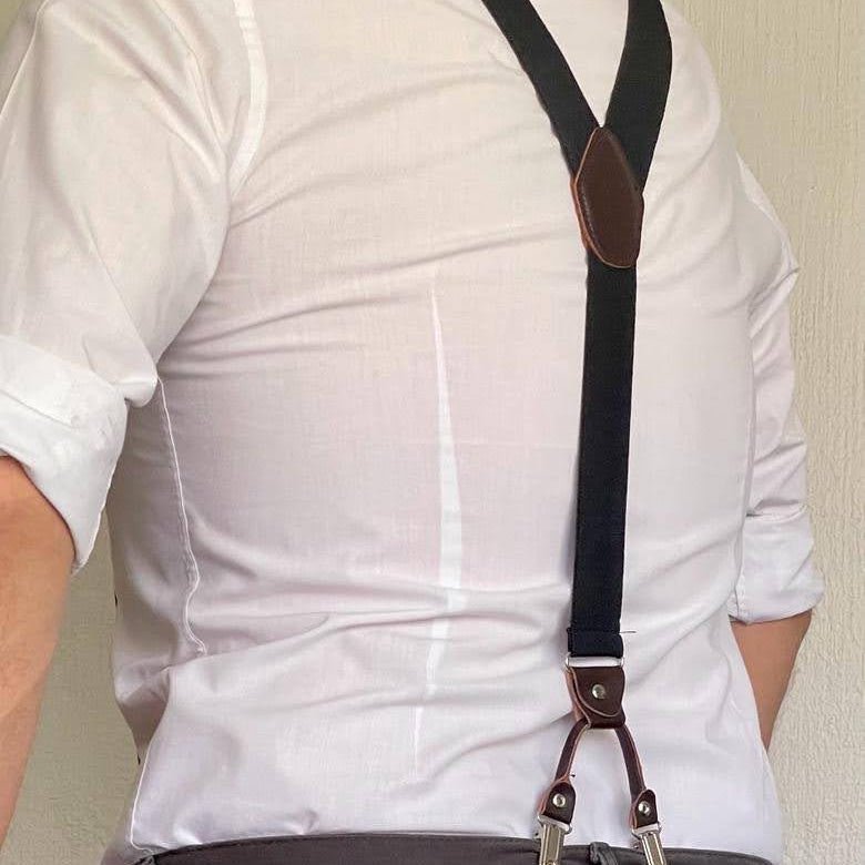 Mens Premium Solid Black Classical  Suspenders. Heavy Duty.