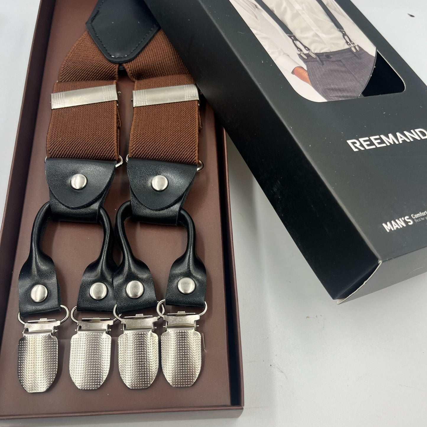 Premium Heavy Duty Brown suspenders with 6 clips