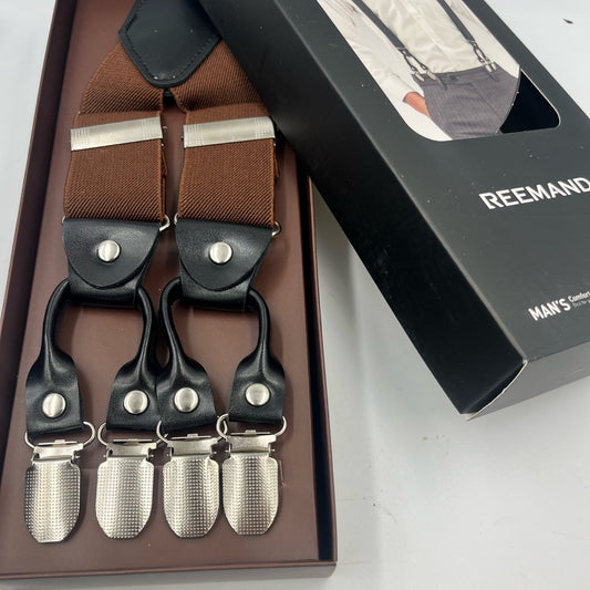 Premium Heavy Duty Brown suspenders with 6 clips