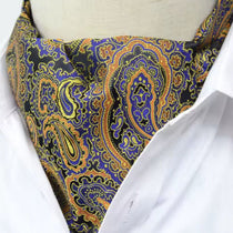 Mens paisley cravat, premium style, orange and blue pattern.