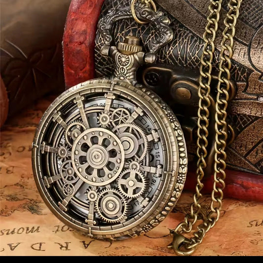Premium Steampunk Bronze Quartz Unisex Pocket Watch