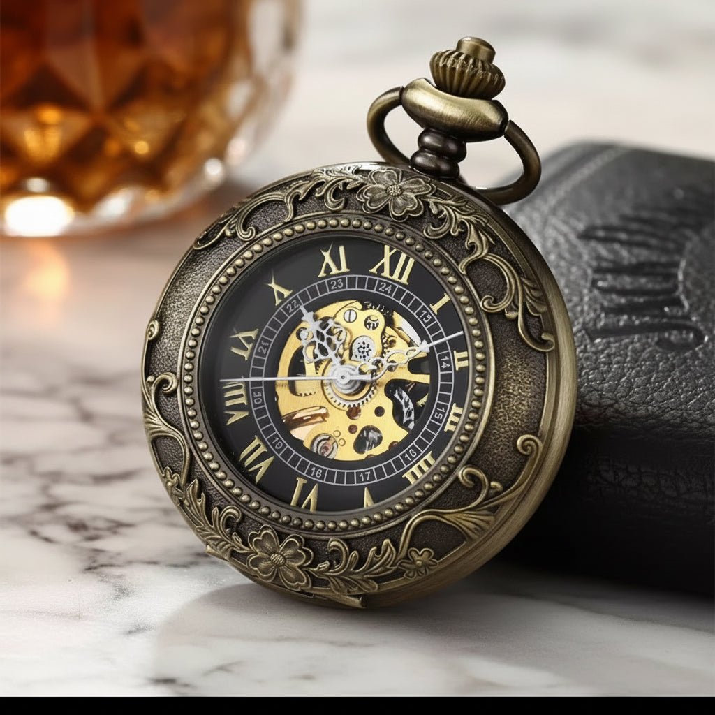 Premium Steampunk Mechanical skeleton Pocket Watch with movement.