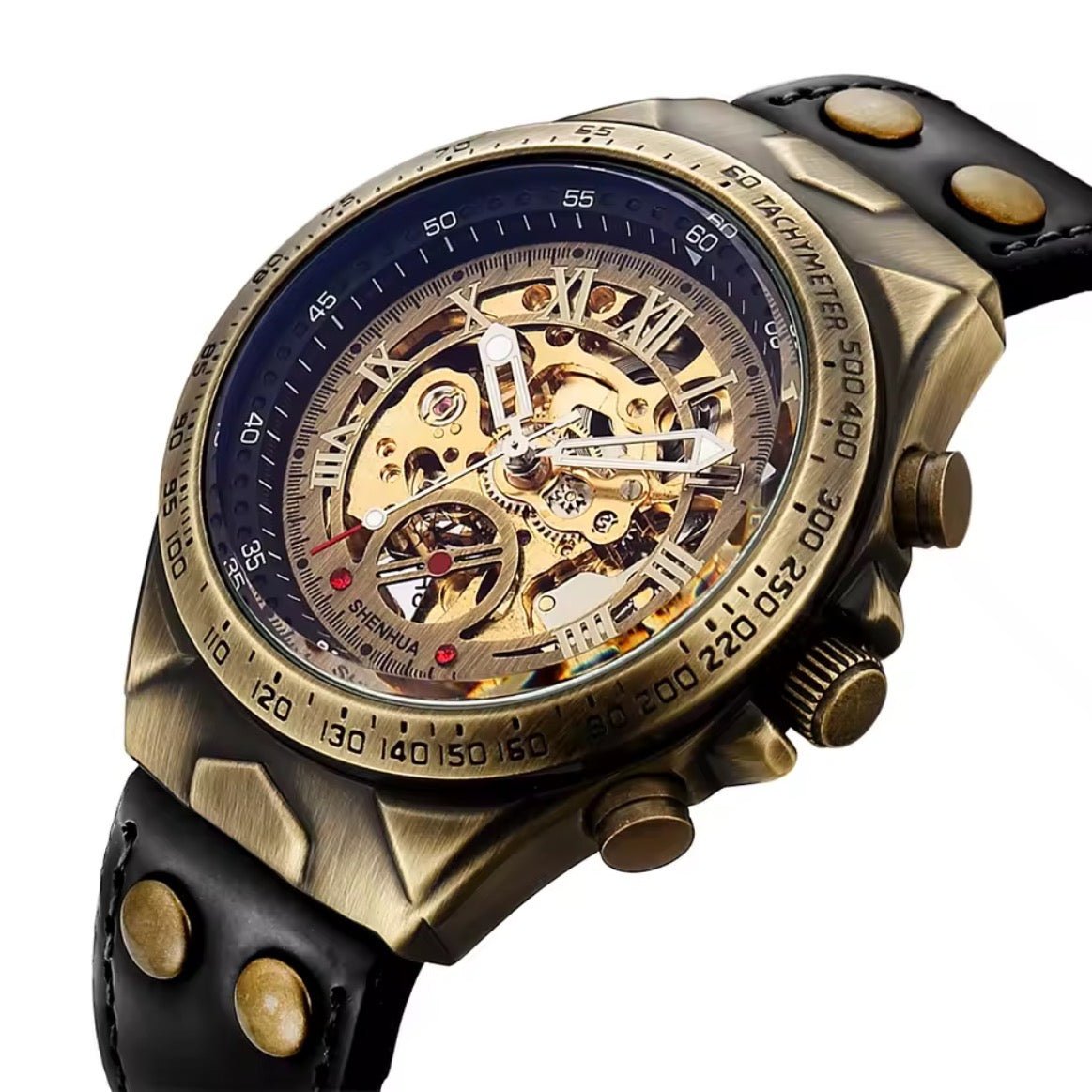 Premium Steampunk Mens wristwatch with mechanical movement