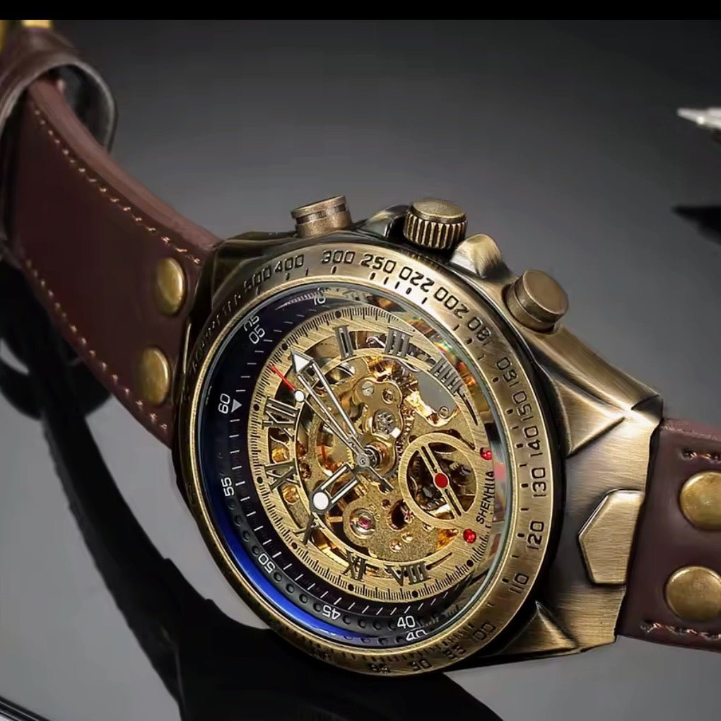 Mechanical movement Steampunk wristwatch, a unique gift idea for men-Steampunkgearsa