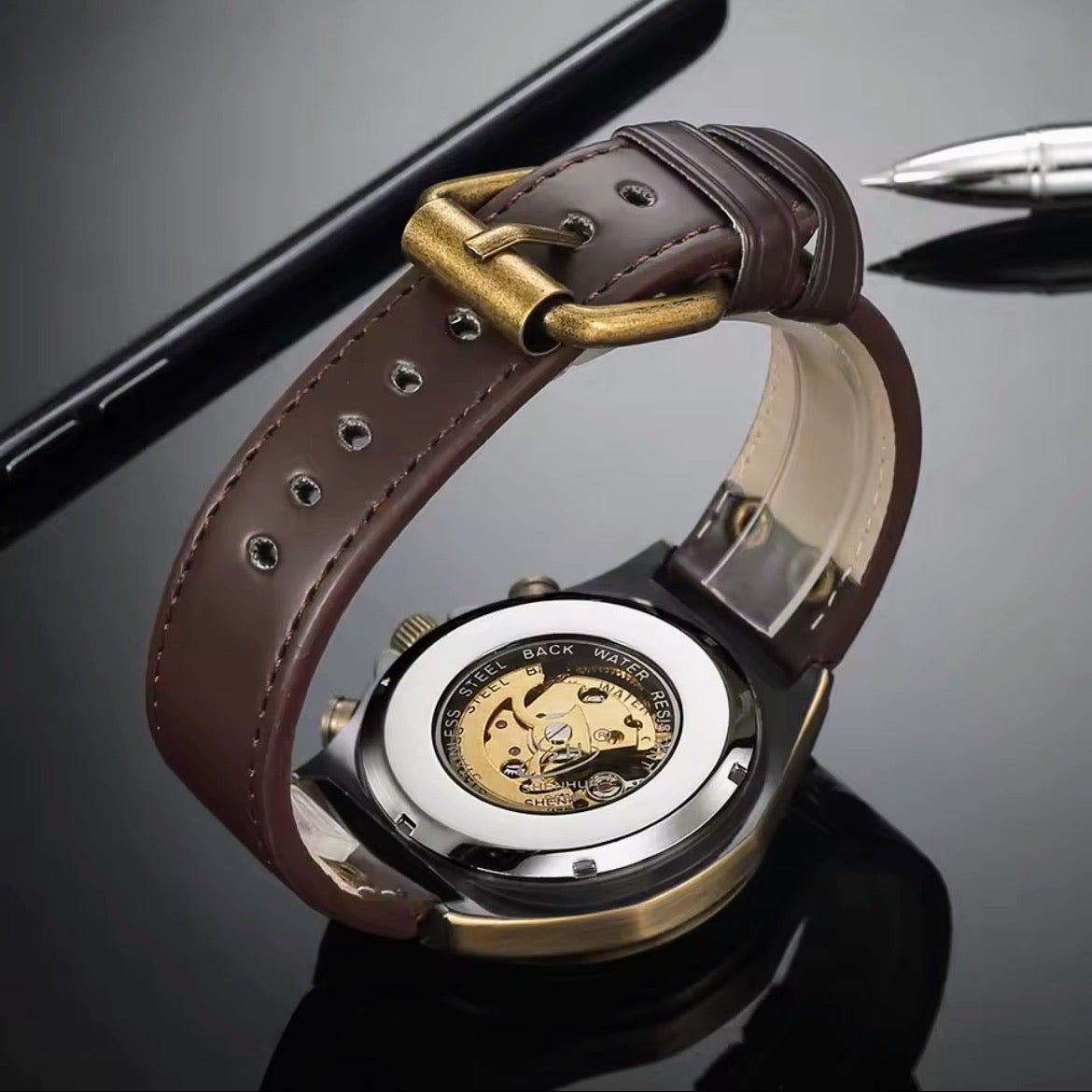 Designer sought after  concept in Wristwatch with genuine leather strap-SteampunkgearSA