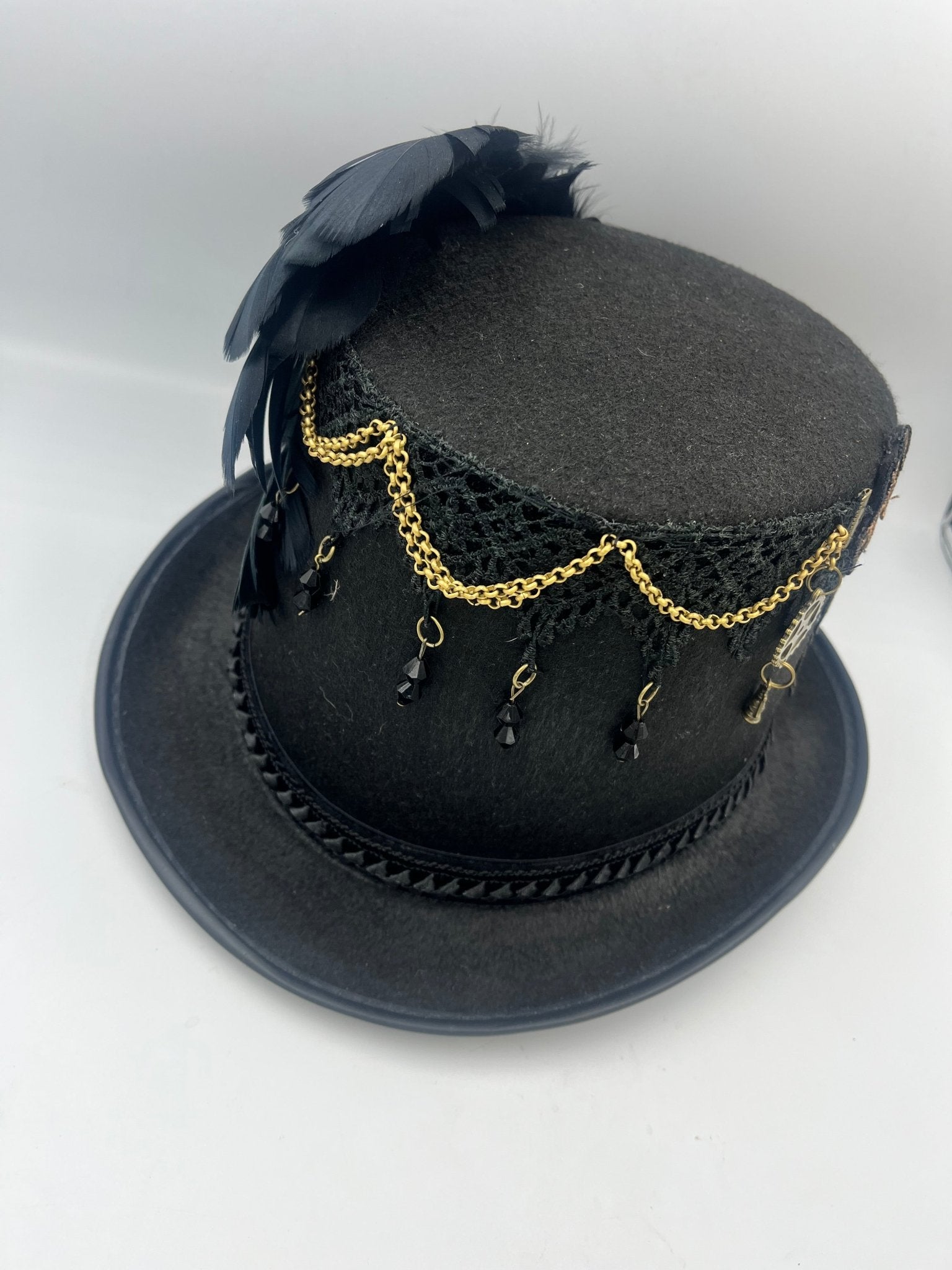Victorian black Steampunk tophat with lace masks-Steampunkgear
