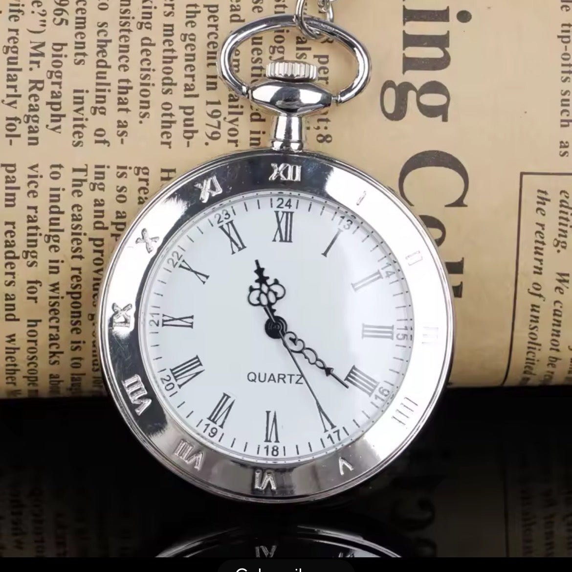 Premium Stylish Silver Quartz Pocket Watch with roman numerals,Unisex