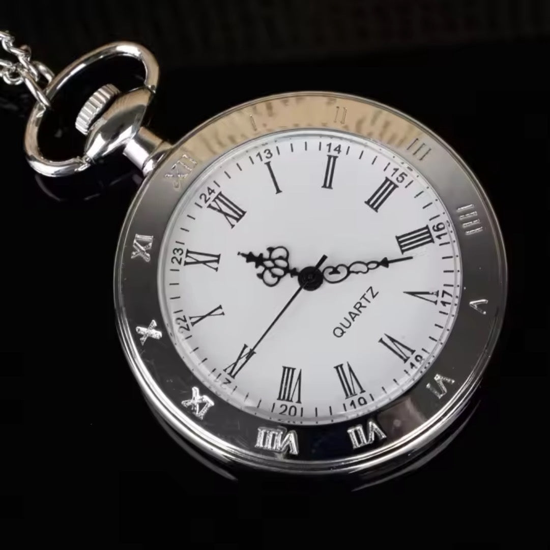 Premium Stylish Silver Quartz Pocket Watch with roman numerals,Unisex