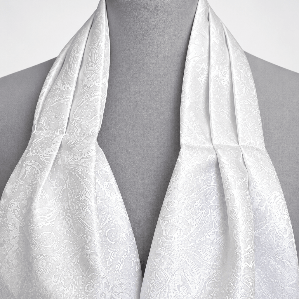 Premium Cravat ascot tie white Paisley patterned-Steampunkgearsa