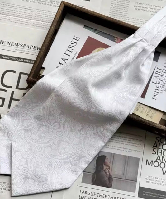 Premium white Paisley Cravat Ascot Tie