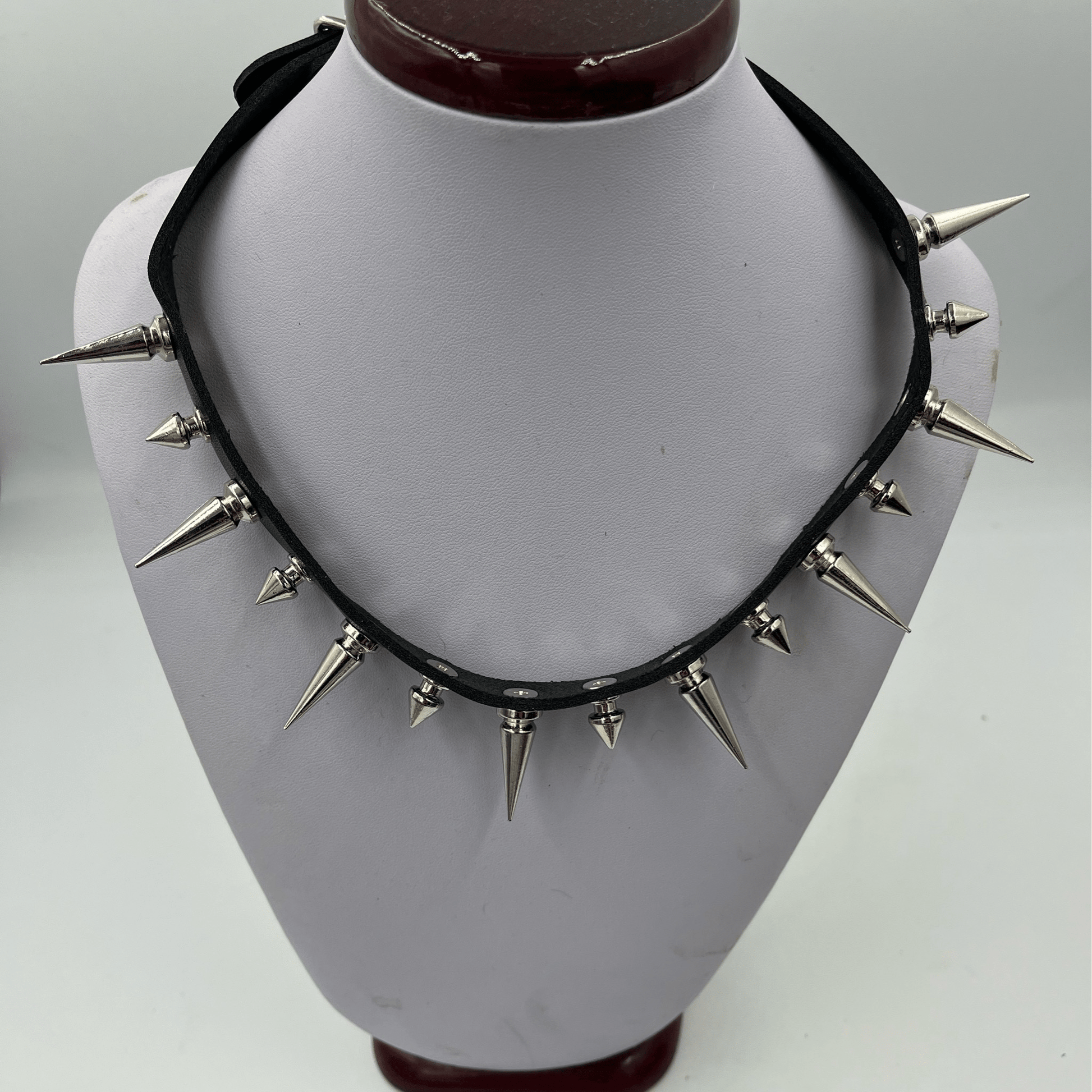 Punk Genuine Leather Choker With Silver Metal Spikes - Steampunkgearsa