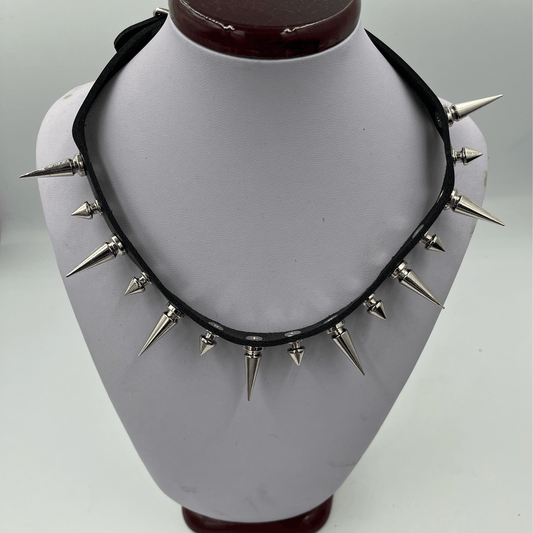 Punk Genuine Leather Choker With Silver Metal Spikes - Steampunkgearsa