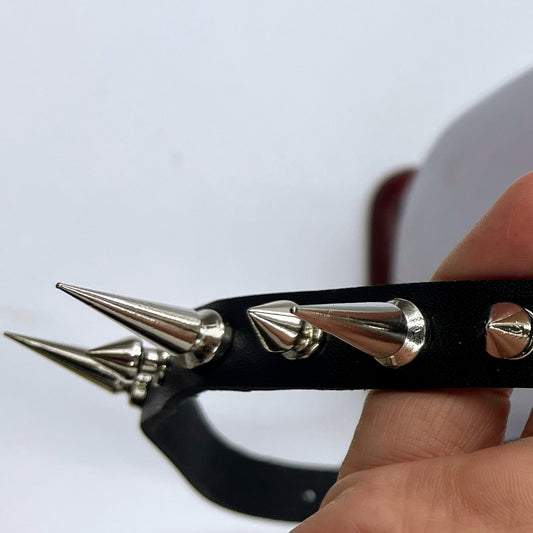 Authentic Punk Stypr black leather choker  with metal spikes-steampunkgearsa