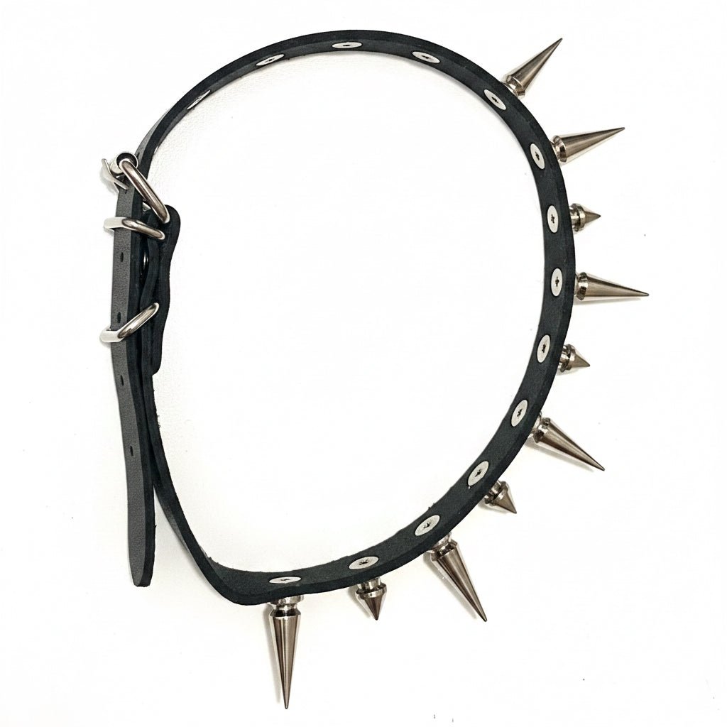 Genuine leather Punk choker with metal spikes- steampunkgearsa