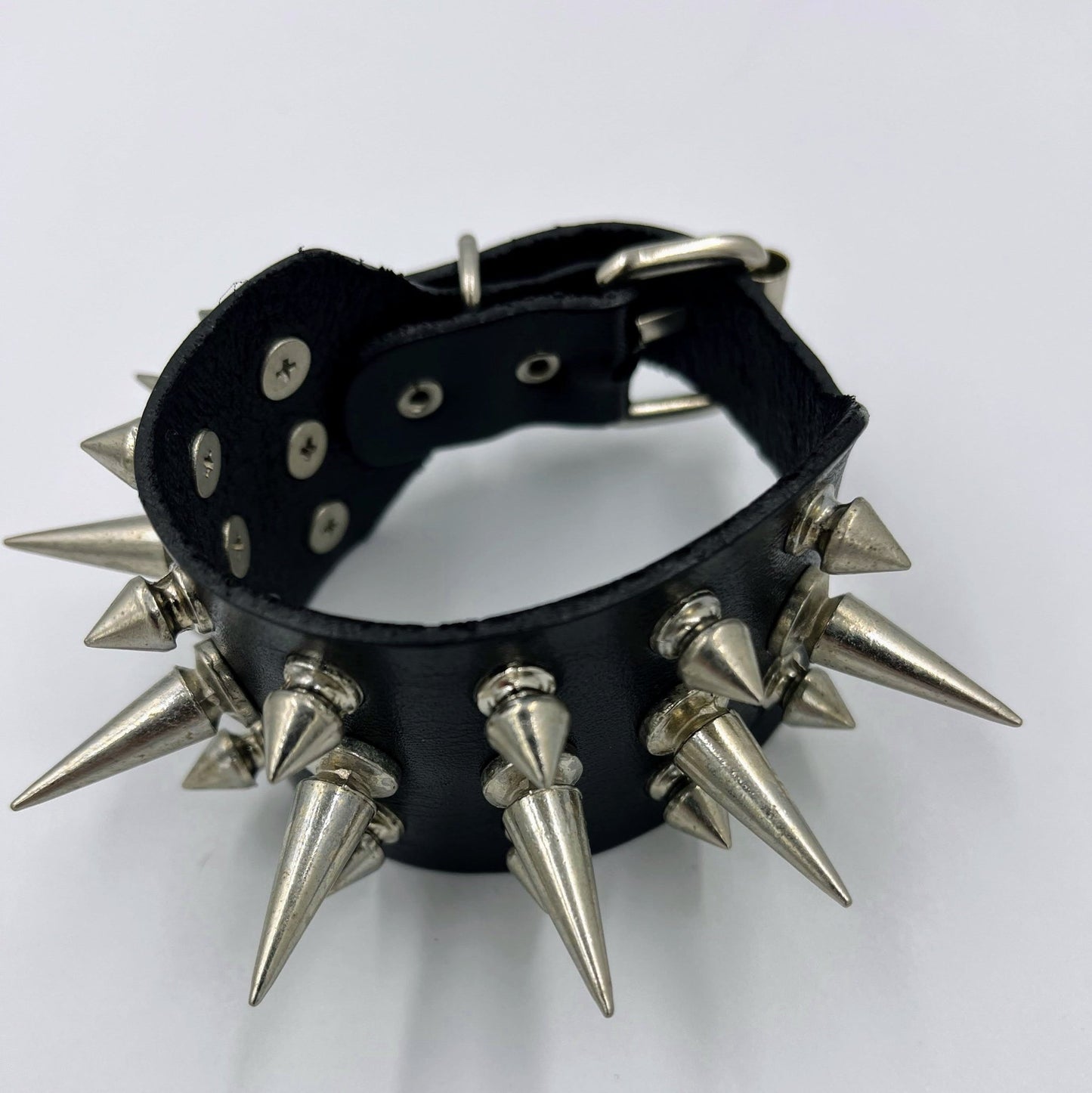 Punk Rock Genuine leather Goth Bracelet With Metal Spikes.
