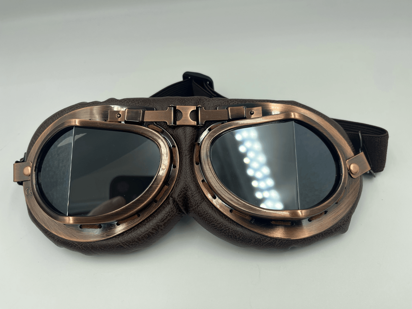 Retro aviator Motorbike Goggles Silver Grey Lenses - Steampunkgearsa