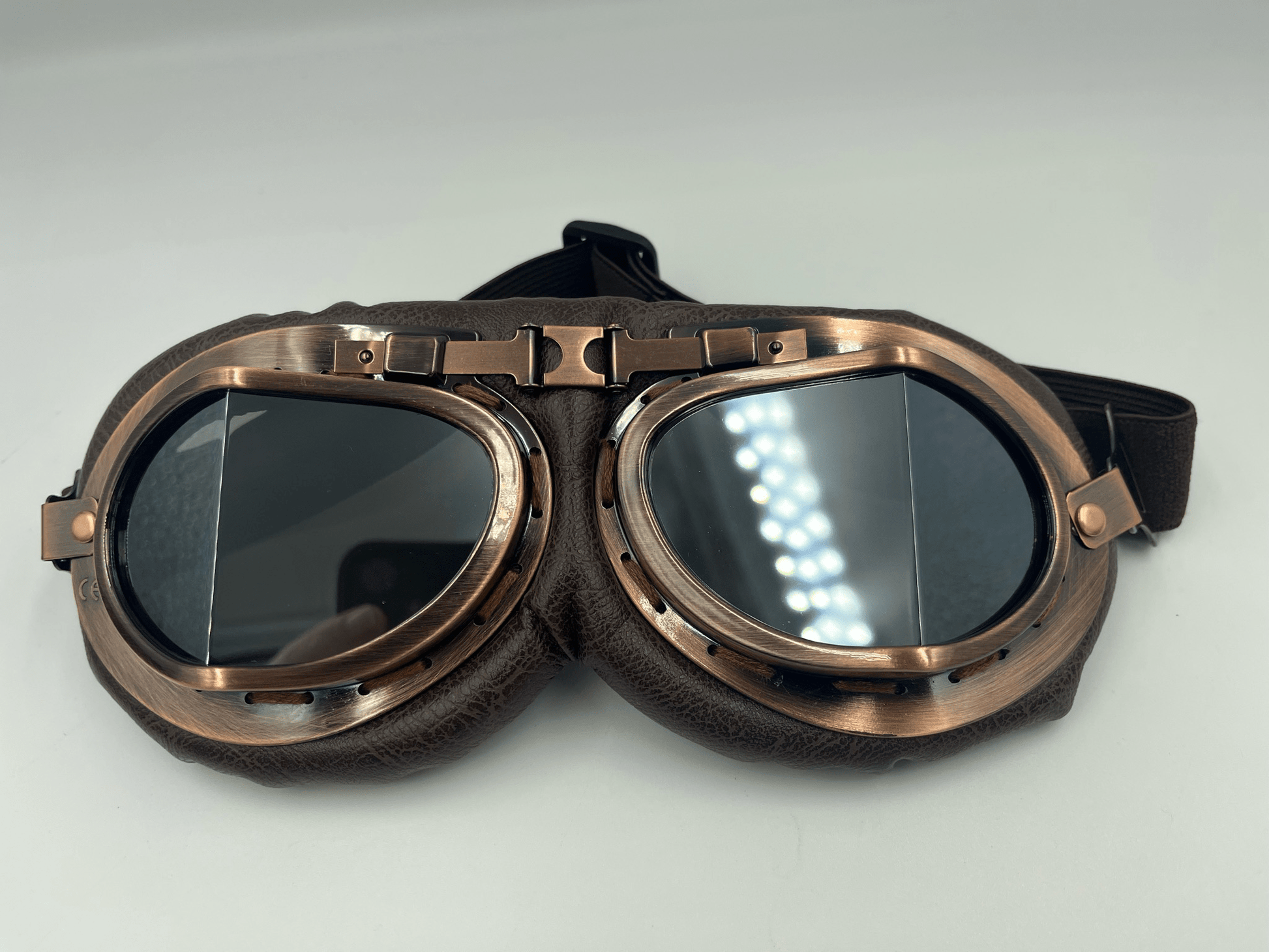 Retro aviator Motorbike Goggles Silver Grey Lenses - Steampunkgearsa