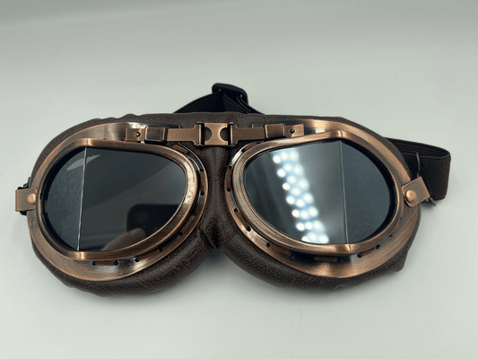Retro aviator Motorbike Goggles Silver Grey Lenses - Steampunkgearsa