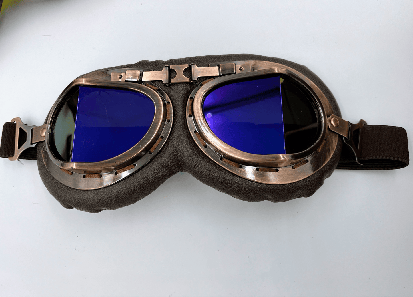 Retro Aviator Motorcycle Goggles Blue Lenses - Steampunkgearsa