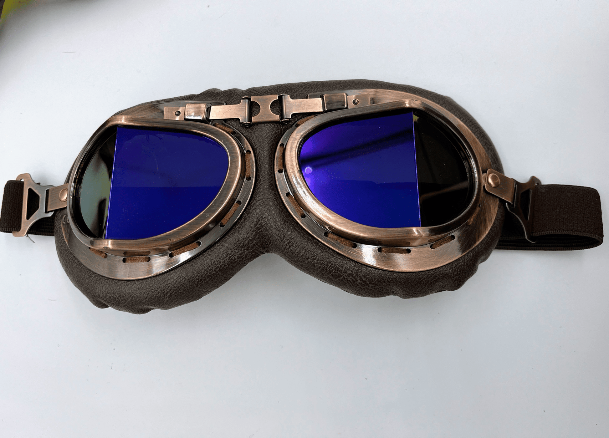 Retro Aviator Motorcycle Goggles Blue Lenses - Steampunkgearsa