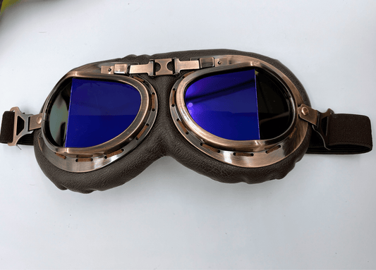 Retro Aviator Motorcycle Goggles Blue Lenses - Steampunkgearsa