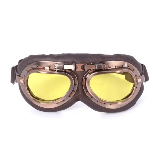 Retro Aviator Motorbike Goggles with yellow lenses-SteampunkgearSA