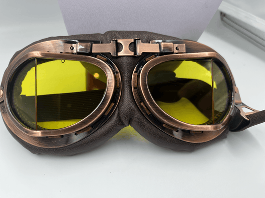 Retro Pilot Aviator Motorbike Goggles with yellow Lenses - Steampunkgearsa