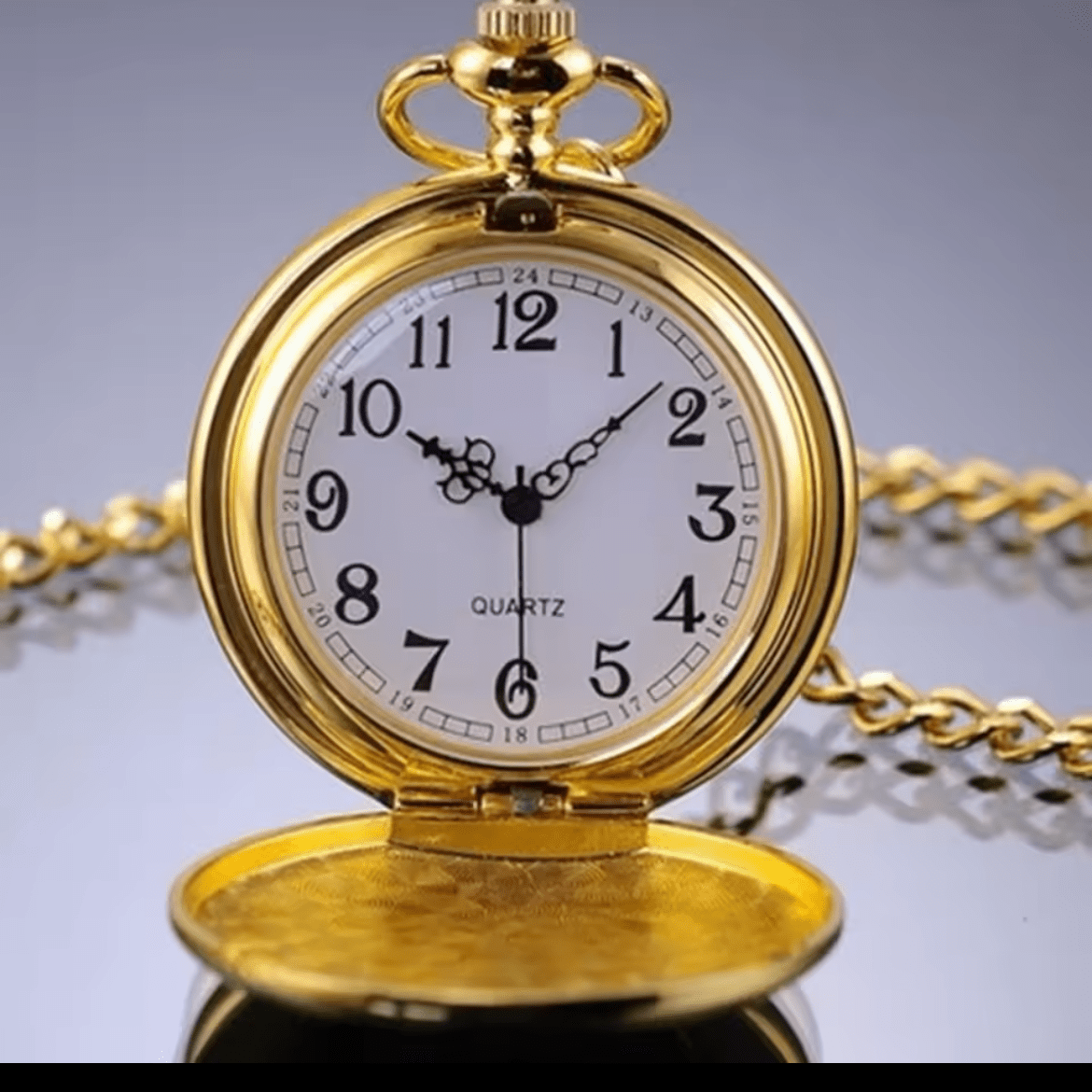 shiny gold quartz pocket watch -Steampunkgearsa