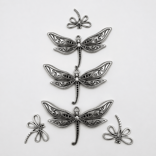 Steampunkgearsa- 6 Dragonfly pendant charms for craft or decor
