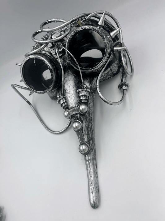 Silver Plague Doctor cyberpunk Mask And Goggles Combo - Steampunkgearsa