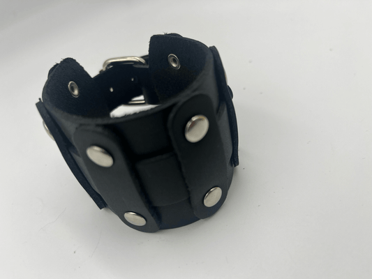 Steampunk Black Leather Studded Bracelet with silver studs - Steampunkgearsa