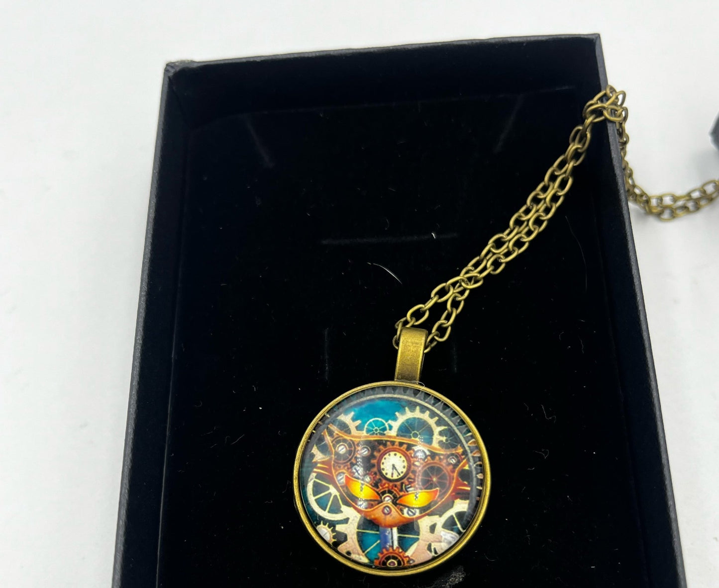 Steampunk Cat Glass Dome Pendant with chain