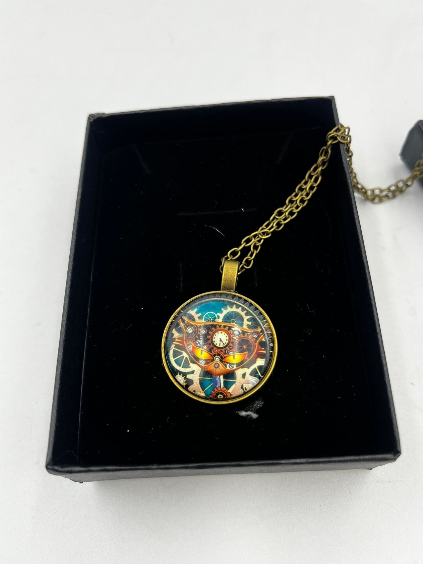Steampunk Cat Glass Dome Pendant with chain