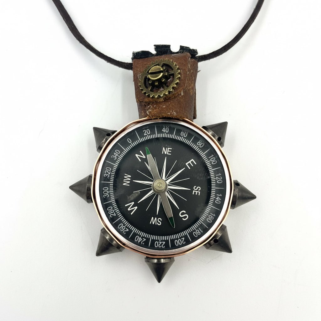 Steampunk Cyberpunk Dystopian style compass pendant