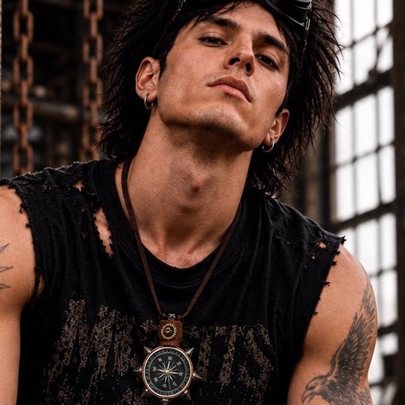 Steampunk Cyberpunk Dystopian style compass pendant
