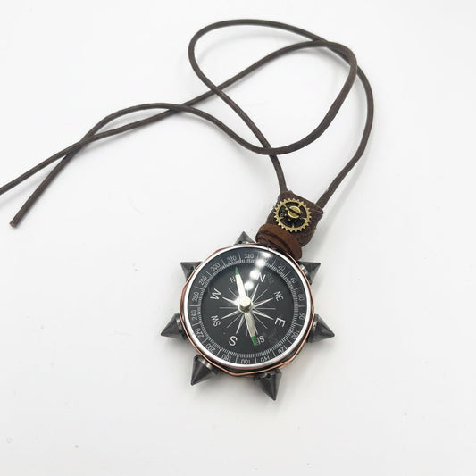 Steampunk Cyberpunk Dystopian style compass pendant on cord
