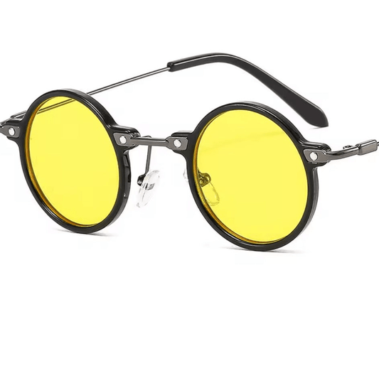 Steampunk hipster sunglasses with yellow lenses/black frame