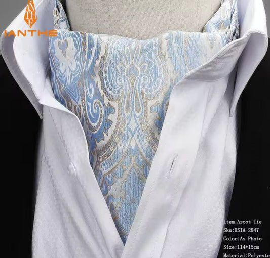 Steampunk Mens Blue and Gold Premium patterned cravat ascot tie