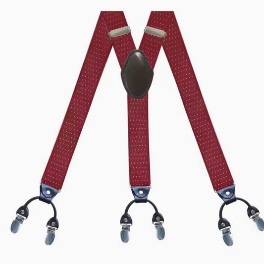 Steampunk Mens Premium Heavy Duty Suspenders in Maroon with White Pin Dots - 6 clips Steampunkgearsa