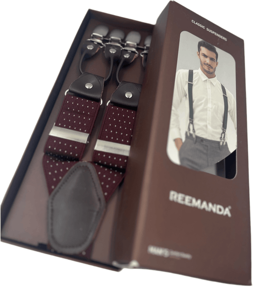 Mens Maroon With White Pin Dots Suspenders. Premium.Heavy duty - Steampunkgearsa