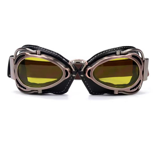 Steampunk Pilot Retro Goggles, Premium yellow lenses