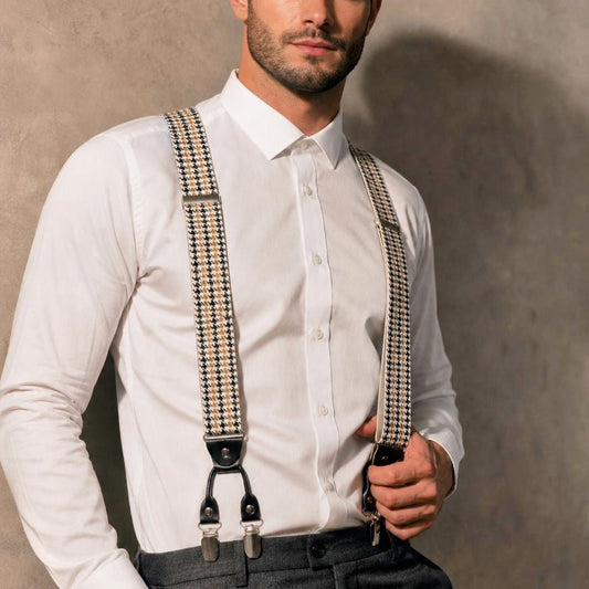 Steampunk Premium Heavy Duty  suspenders for men, six clips, Vintage 70s pattern.