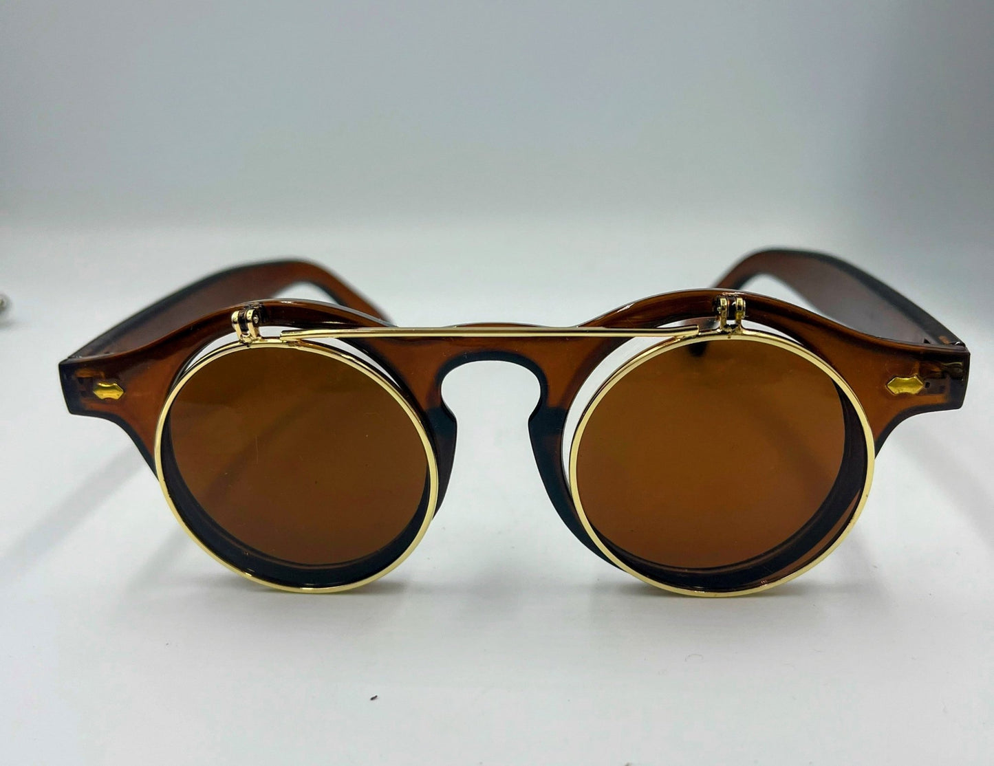 Steampunk skeleton sunglasses with brown lenses