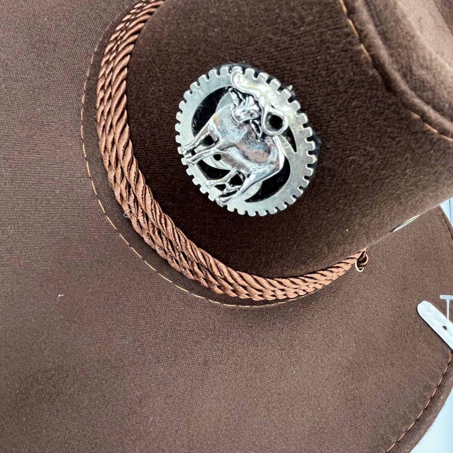 Steampunk cowboy hat-synthetic suede and metal bull on gwar badge -Steampunkgear