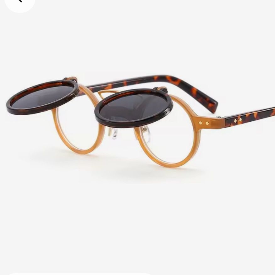 Steampunk tortoiseshell frame Sunglasses With Flip Lense - Steampunkgearsa