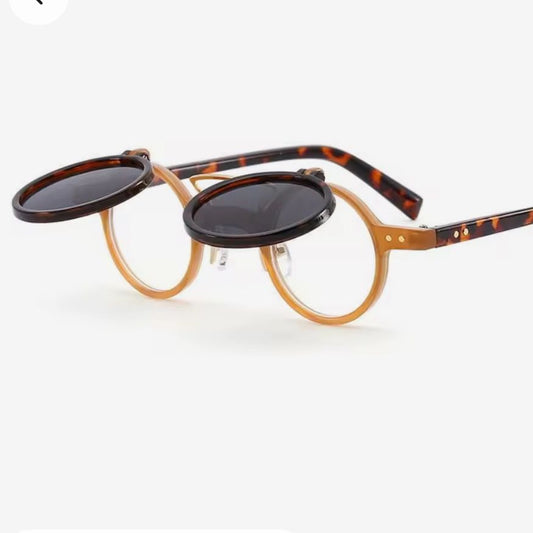 Steampunk tortoiseshell frame Sunglasses With Flip Lense - Steampunkgearsa