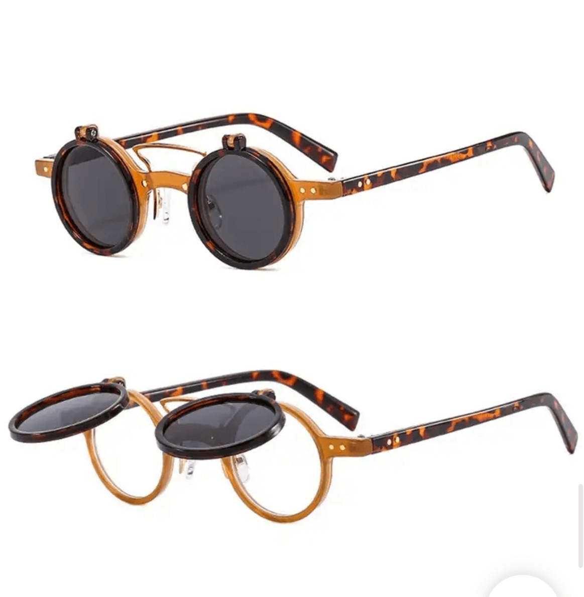 Steampunk tortoiseshell frame Sunglasses With Flip Lense - Steampunkgearsa