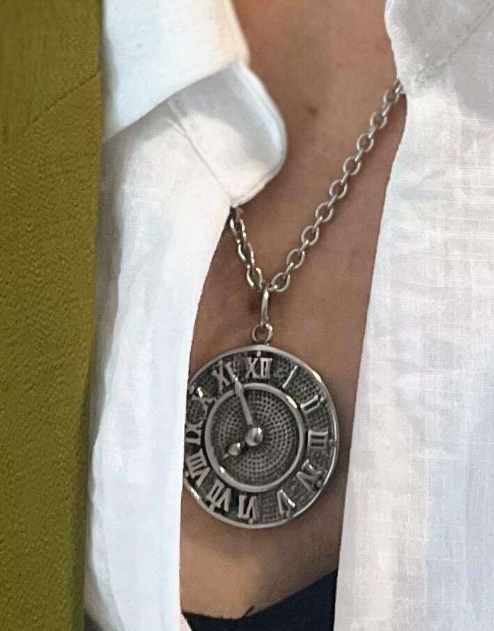 Steampunk Vintage Double Clock and Celtic Cross Pendant